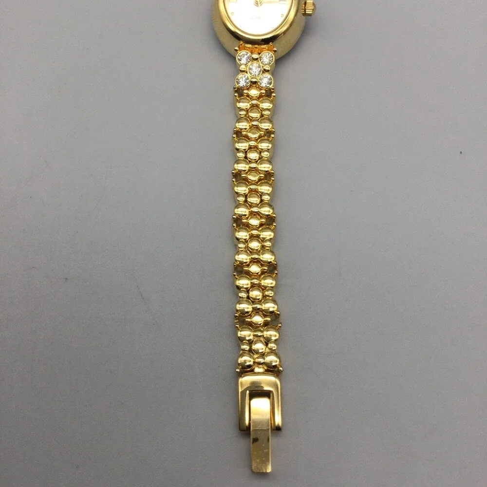 Adolfo Womens Watch 17mm Ovall Gold Tone Crystal Bracelet New Battery 6.5
